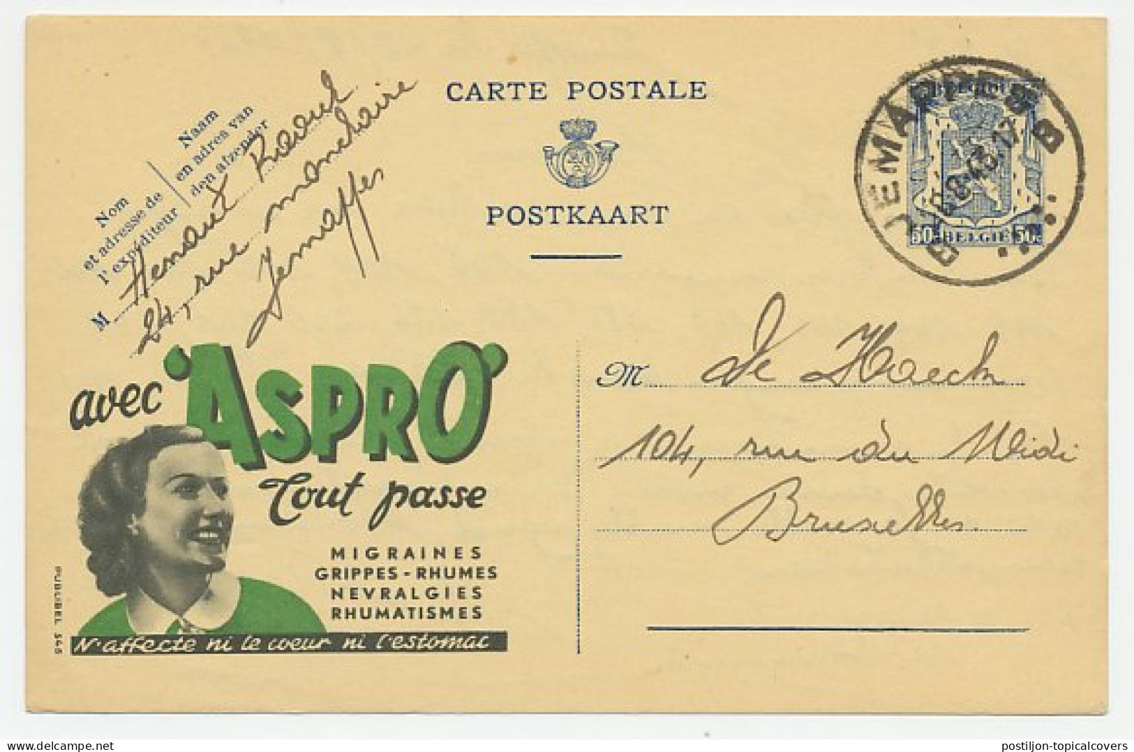 Publibel - Postal Stationery Belgium 1943 Medicine - Aspro - Farmacia