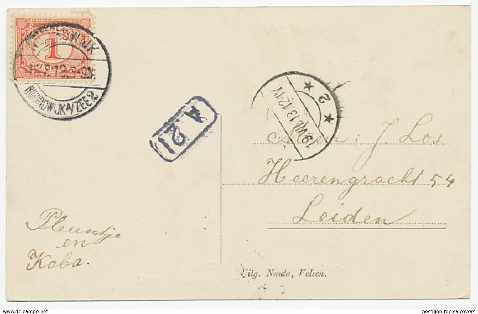 Prentbriefkaart Noordwijk A. Zee - Dorpsstraat 1913 - Sonstige & Ohne Zuordnung