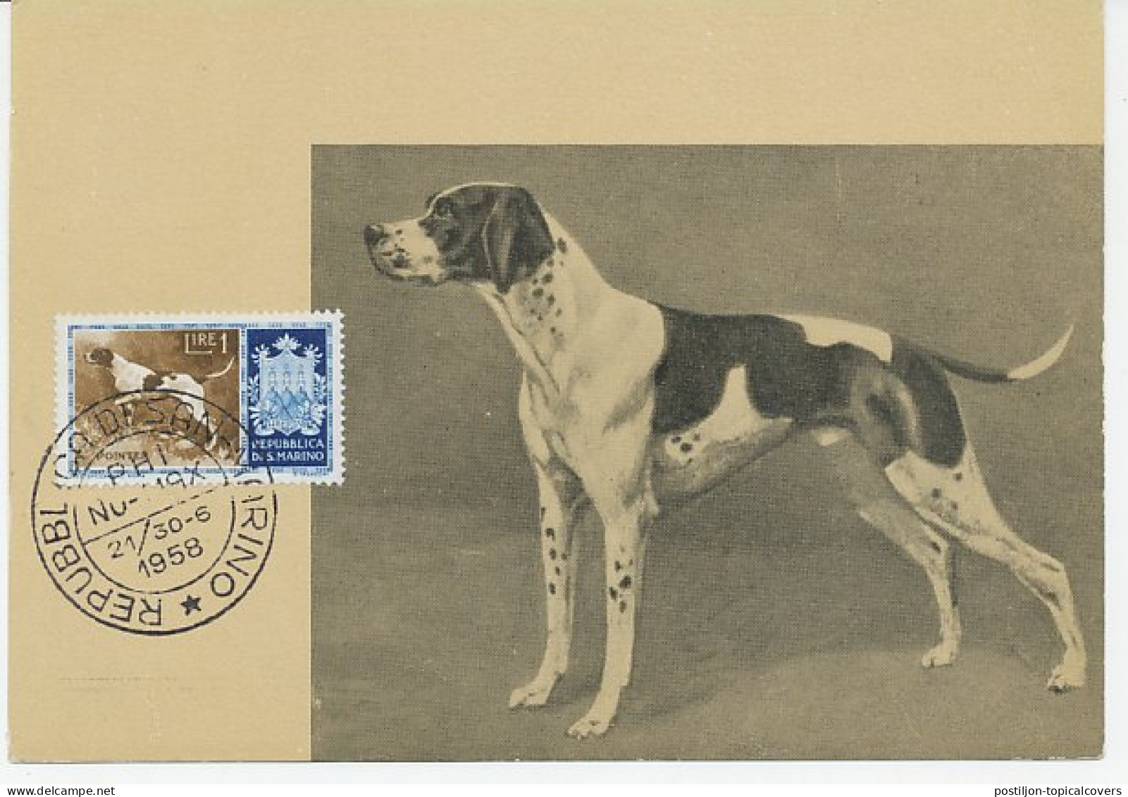 Maximum Card San Marino 1958 Dog - Pointer - Andere & Zonder Classificatie