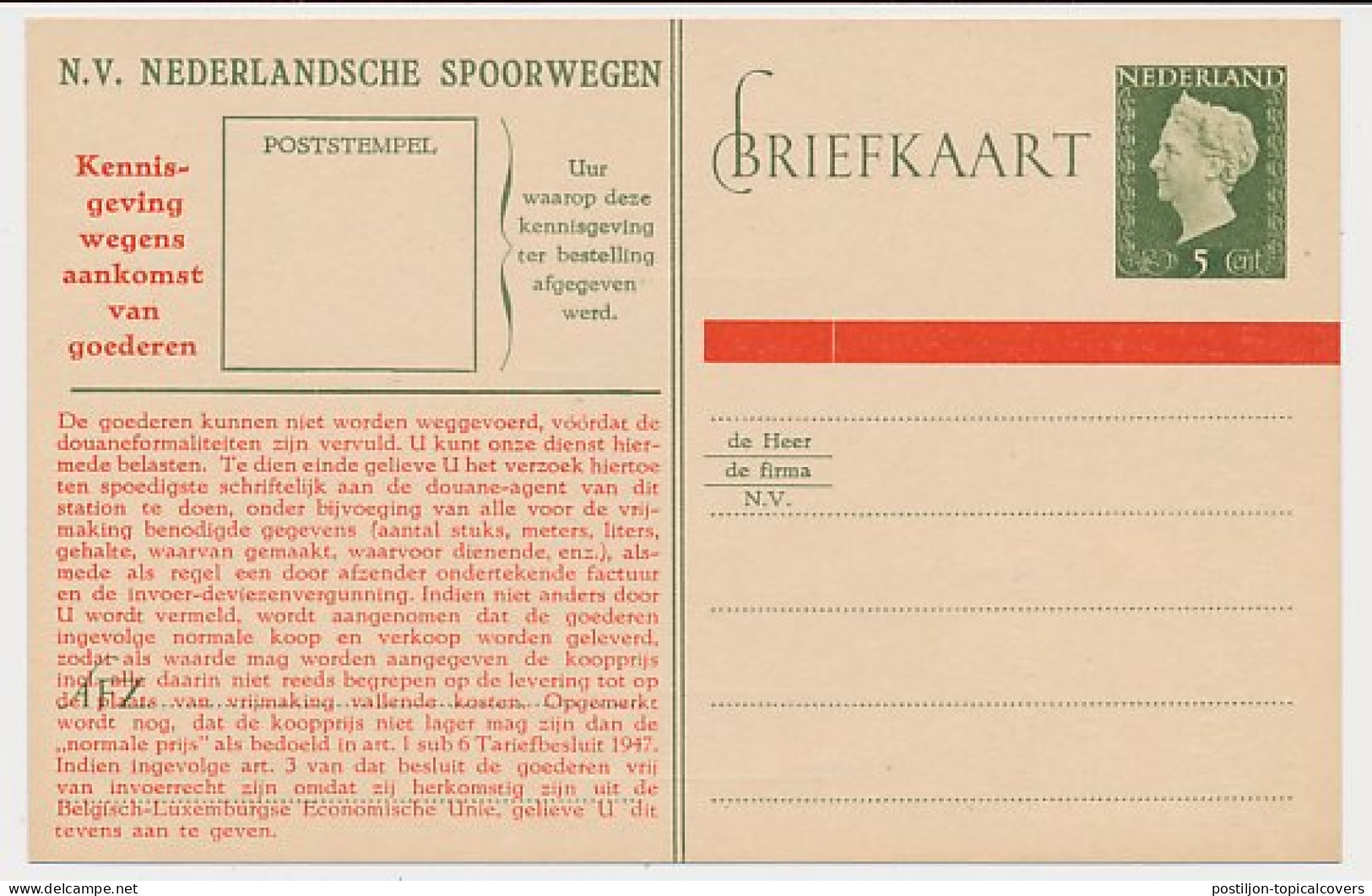 Spoorwegbriefkaart G. NS291a E - Ganzsachen