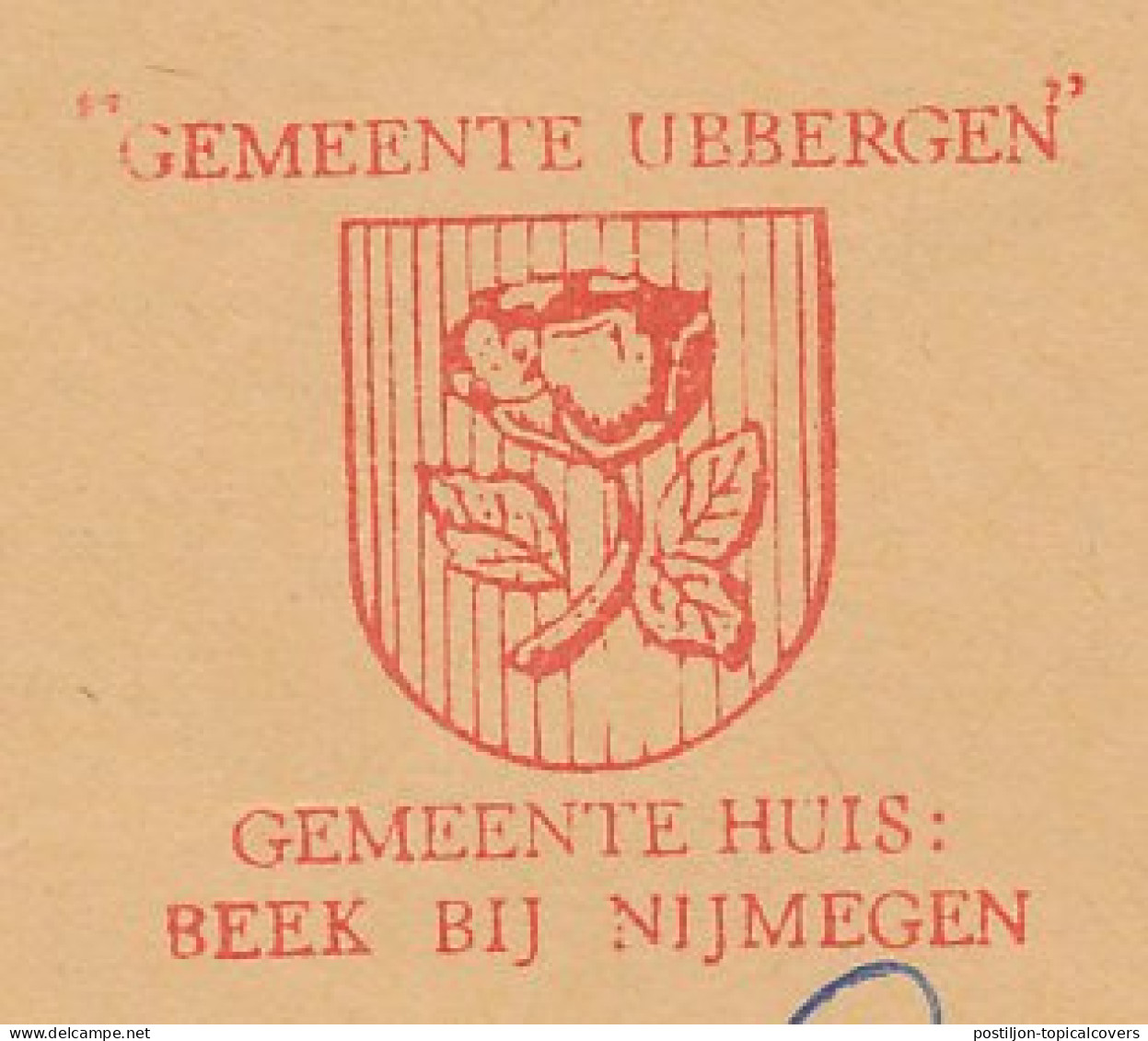 Meter Cover Netherlands 1976 Flower - Rose - Municipal Coat Of Arms Ubbergen - Beek - Autres & Non Classés