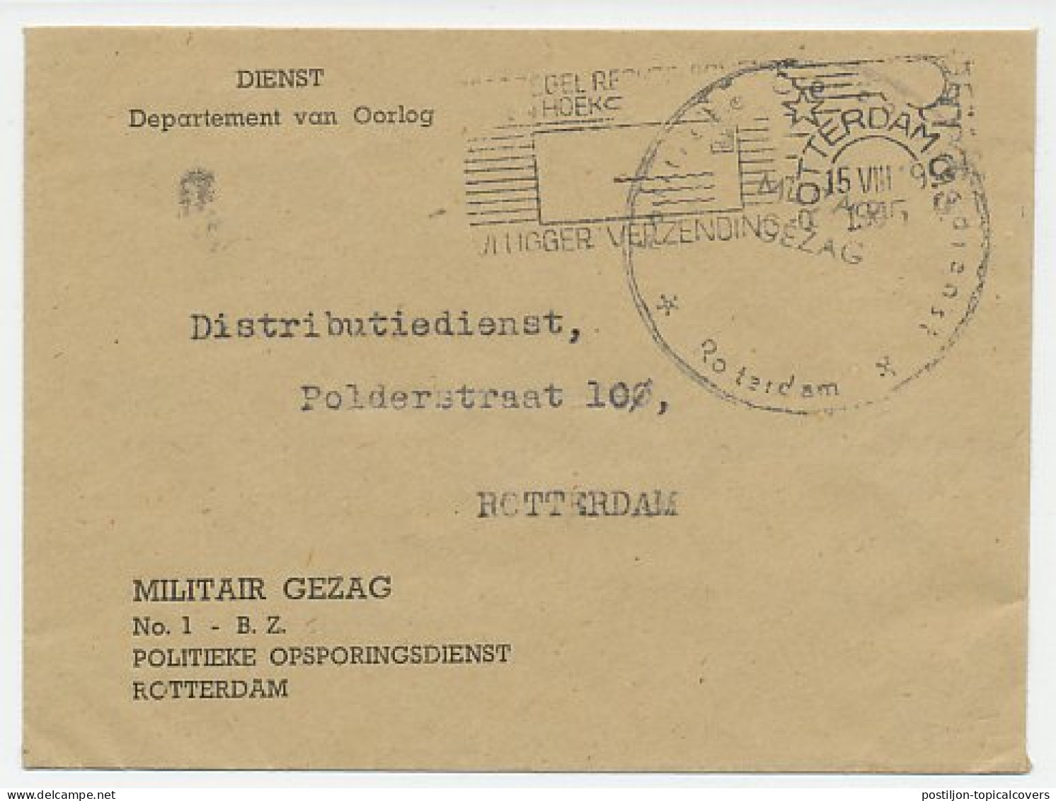 Dienst Locaal Te Rotterdam 1945 - Militair Gezag P.O.D. - Zonder Classificatie