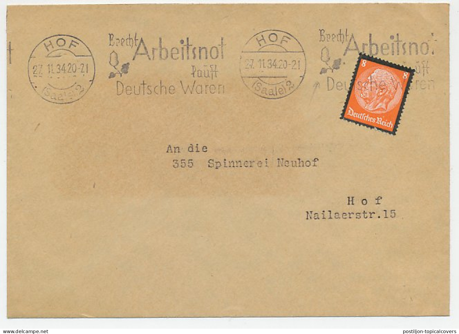 Cover / Postmark Germany 1934 Acorn - Labor Needs - Buy German Goods - Frutta