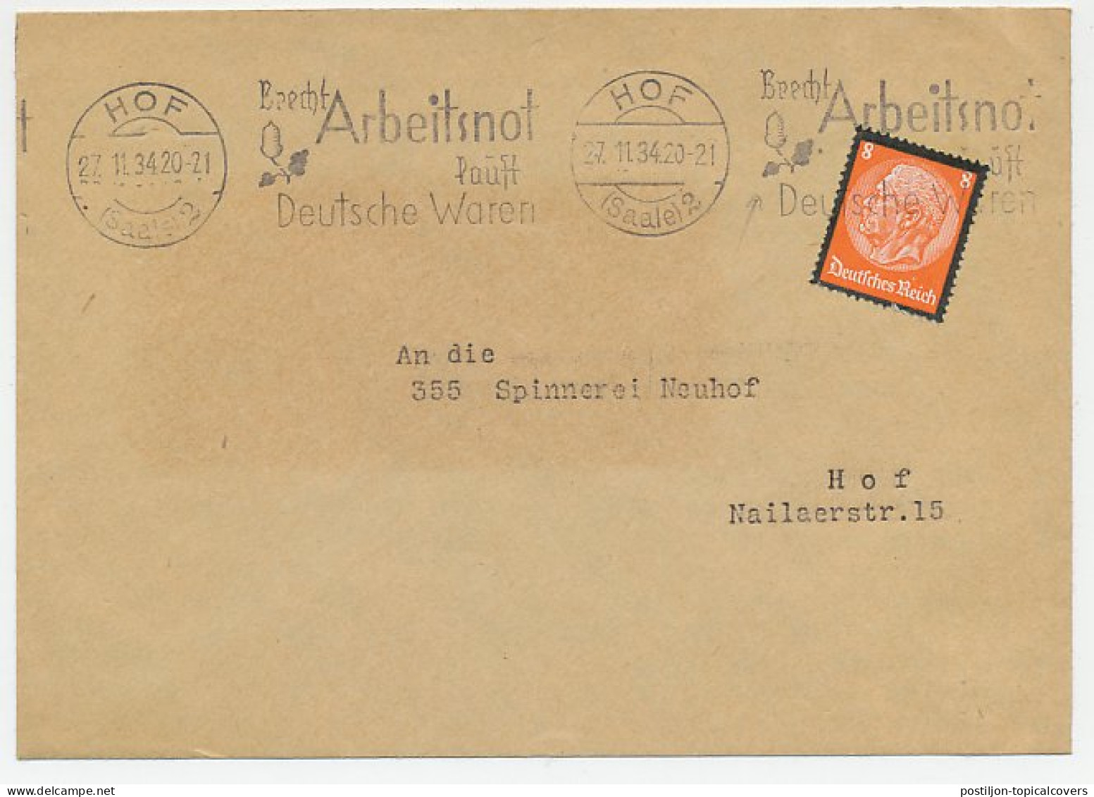 Cover / Postmark Germany 1934 Acorn - Labor Needs - Buy German Goods - Fruit