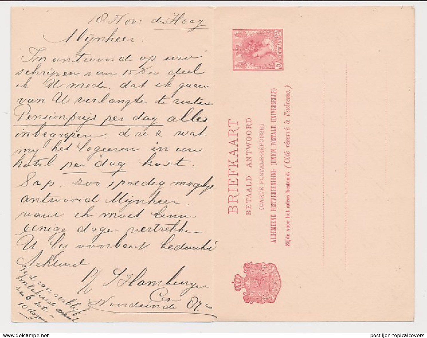 Briefkaart G. 54 B S Gravenhage - Parijs Frankrijk 1900 - Postal Stationery