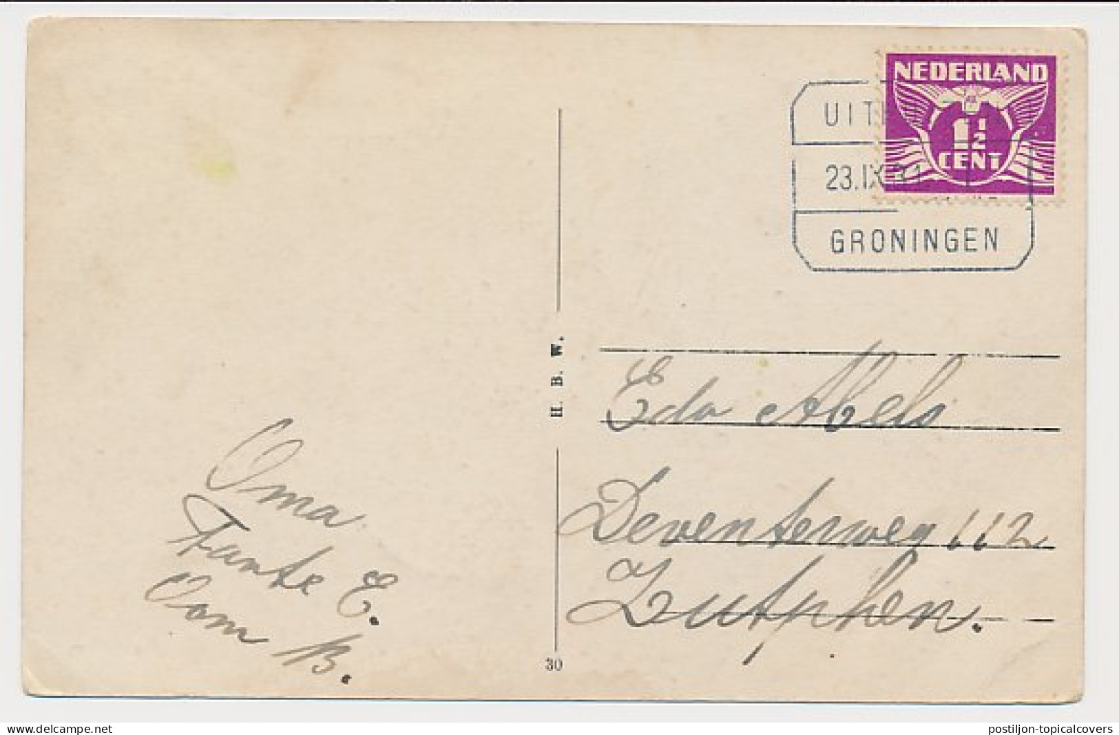 Treinblokstempel : Uithuizen - Groningen I 1931 - Unclassified