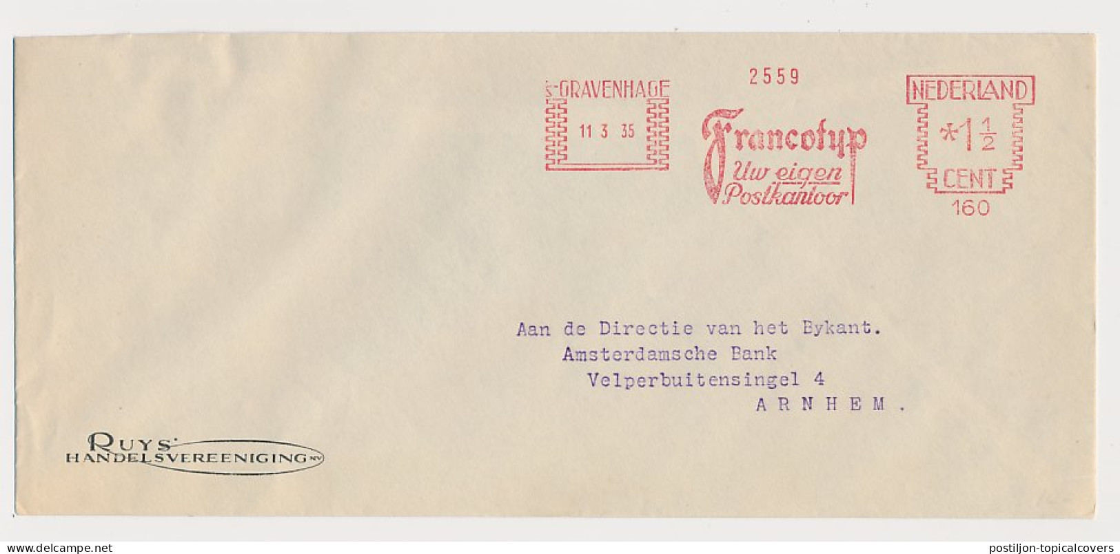 Meter Cover Netherlands 1935 Francotyp - The Hague - Timbres De Distributeurs [ATM]