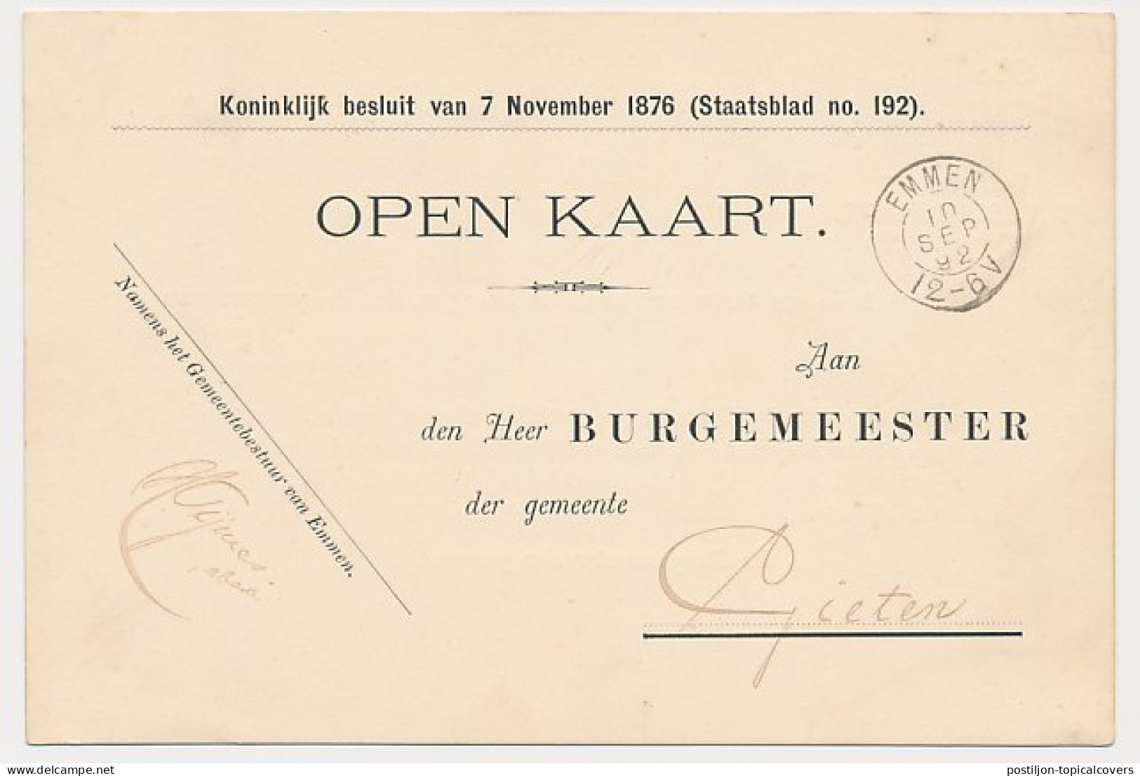 Kleinrondstempel Emmen 1892 - Zonder Classificatie