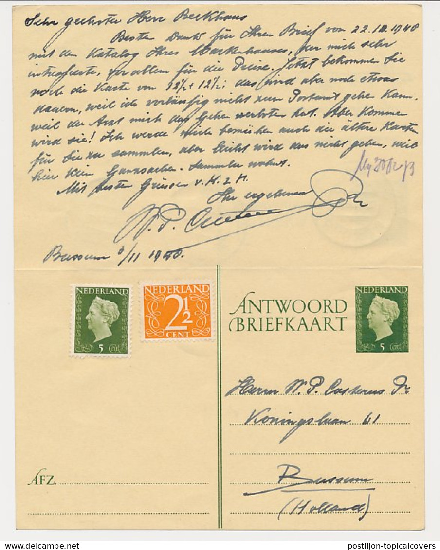 Briefkaart G. 292 A / Bijfrankering Bussum - Duitsland 1948 - Entiers Postaux