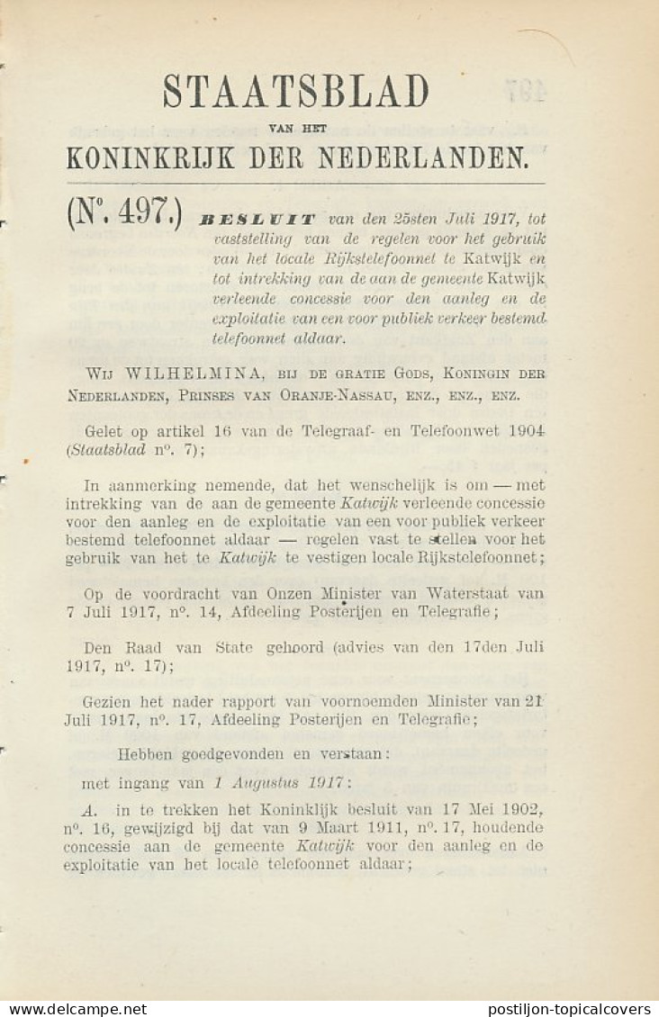 Staatsblad 1917 : Rijkstelefoonnet Katwijk - Documents Historiques