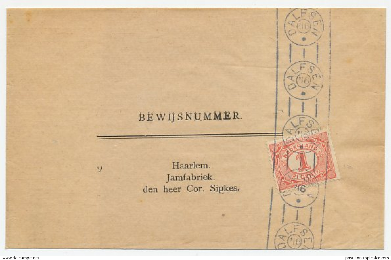 Drukwerkrolstempel / Wikkel - Dalfsen 1916 - Zonder Classificatie
