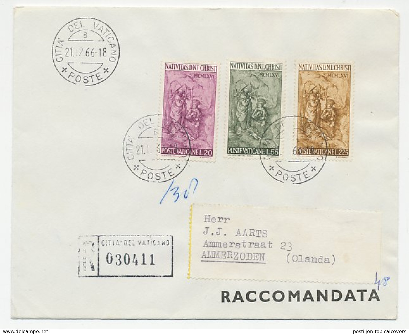 Registered Cover / Postmark Vatican 1966 Birth Of Jesus Christ - Sonstige & Ohne Zuordnung