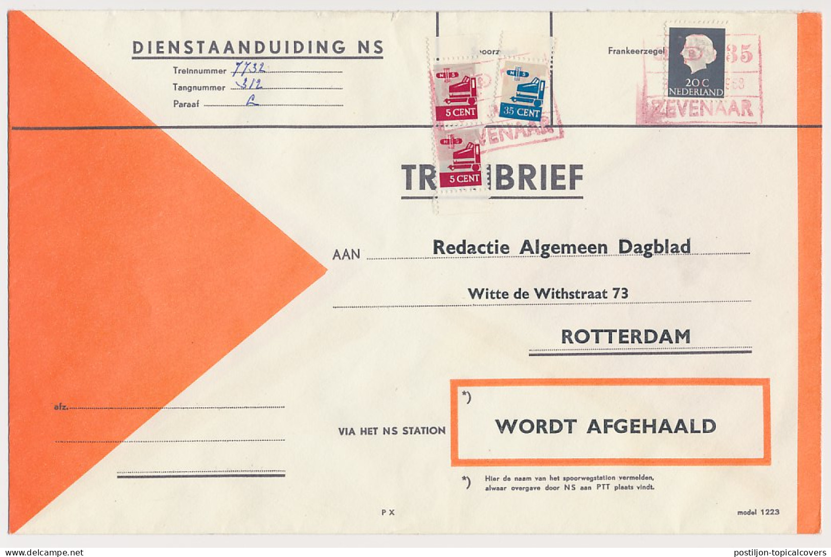 Treinbrief Zevenaar - Rotterdam 1968 - Non Classés