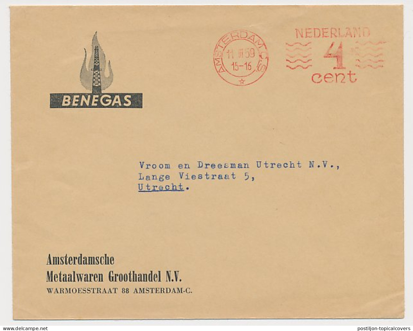 Firma Envelop Amsterdam 1959 - BeneGas - Metaalwaren - Ohne Zuordnung