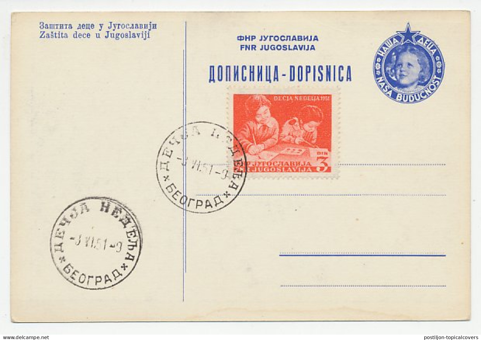 Card / Postmark Yugoslavia 1951 Child Care - Autres & Non Classés