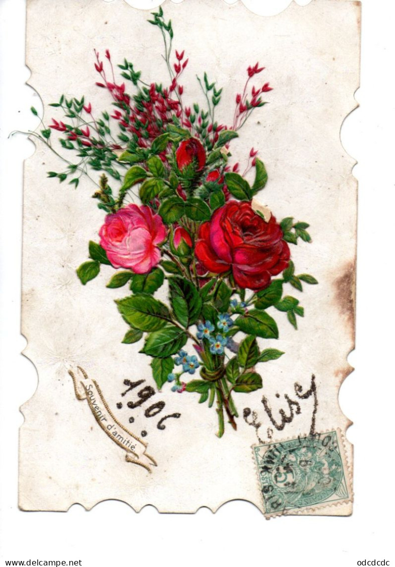 Carte Ajoutis Bouquet De Roses Feuillage 1906 Elise Souvenir D"amitiè  RV - Autres & Non Classés