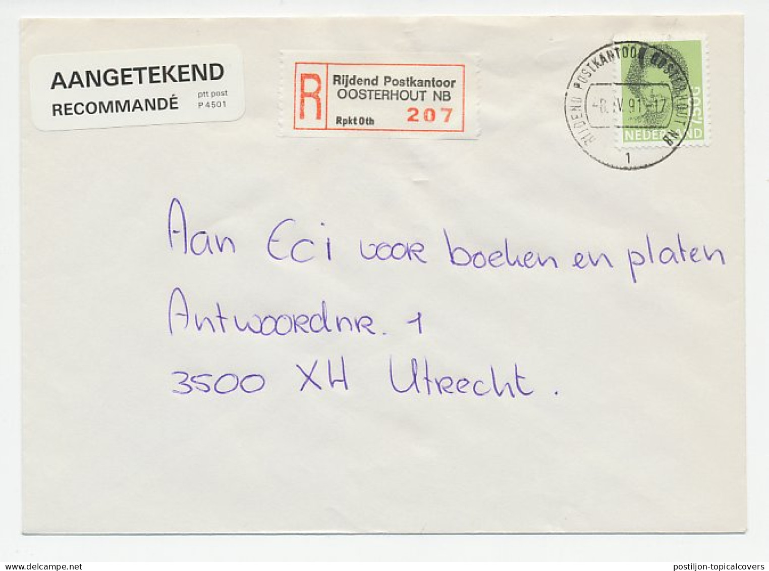 Em. Beatrix Aangetekend Oosterhout Rijdend Postkantoor 1991 - Ohne Zuordnung