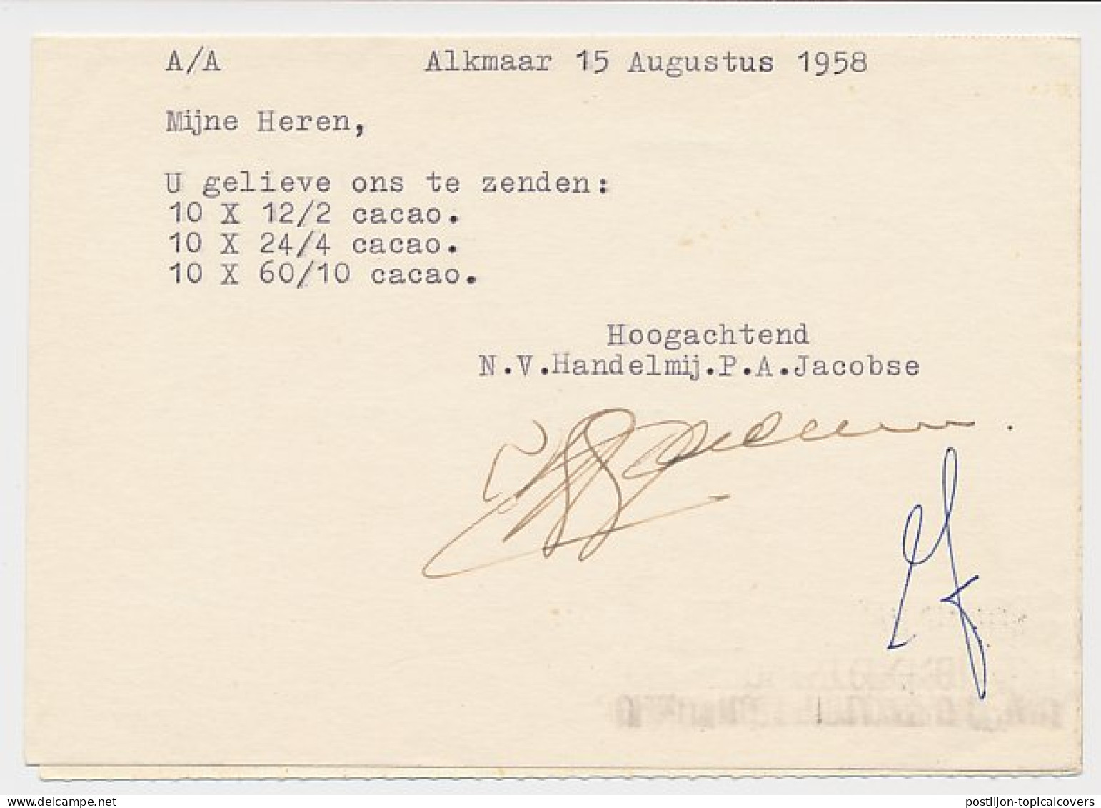 Firma Briefkaart Alkmaar 1958 - VIVO - Ohne Zuordnung