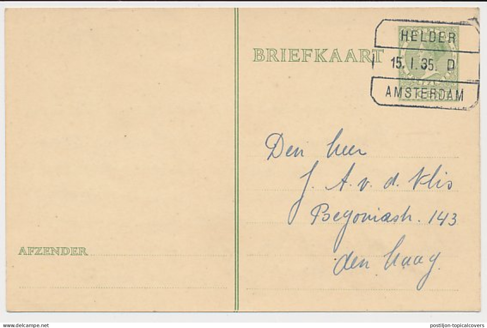 Treinblokstempel : Helder - Amsterdam D 1935 ( Texel ) - Zonder Classificatie