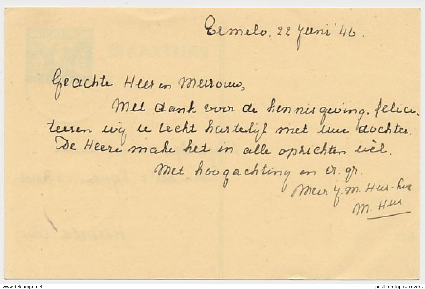 Briefkaart G. 277 A Ermelo - Herveld 1946 - Ganzsachen
