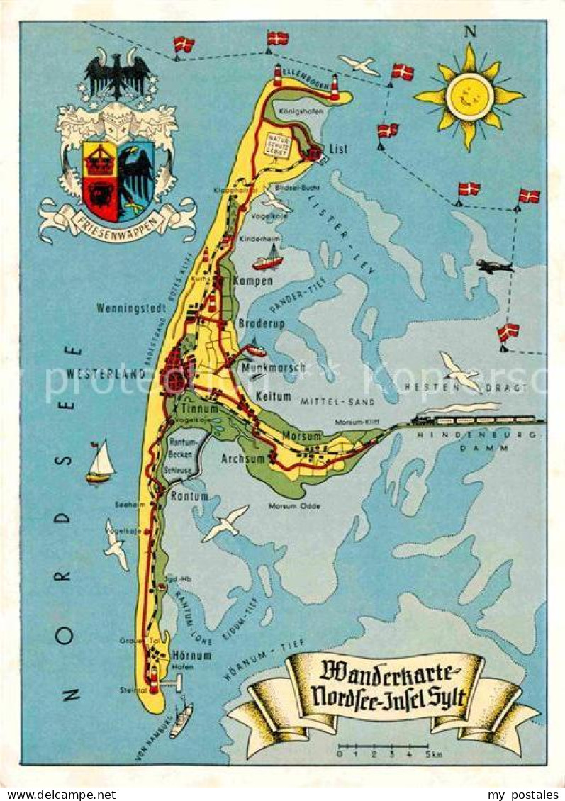 72713396 Insel Sylt Wanderkarte Nordseeinsel Wappen Westerland - Sonstige & Ohne Zuordnung