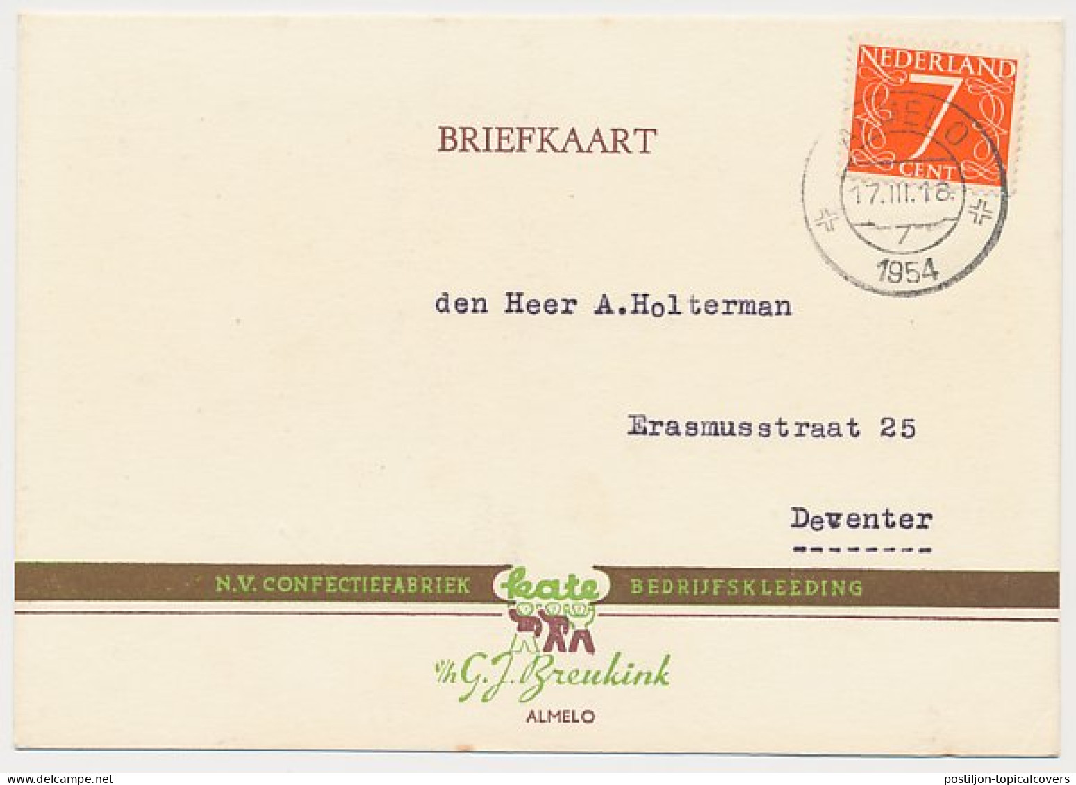 Firma Briefkaart Almelo 1954 - Bedrijfskleeding - Zonder Classificatie