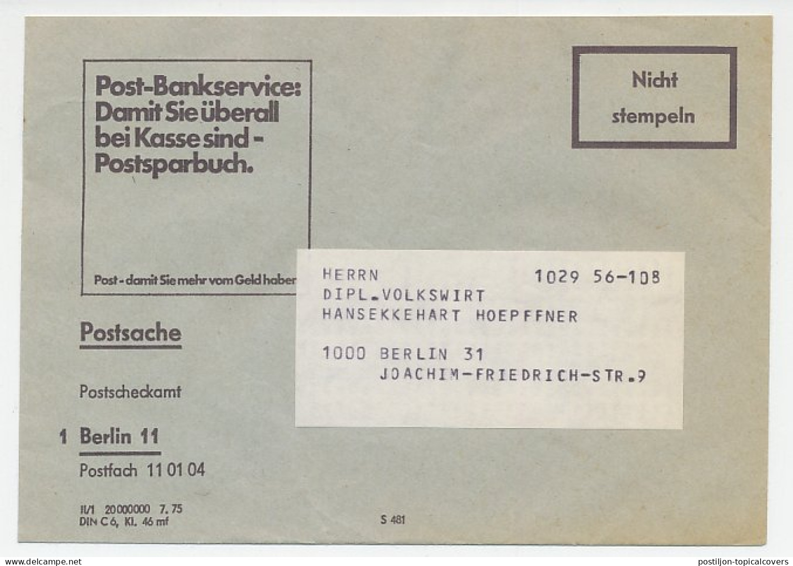 Postal Cheque Cover Germany ( 1975 ) Car - Citroën - 2CV - Auto's