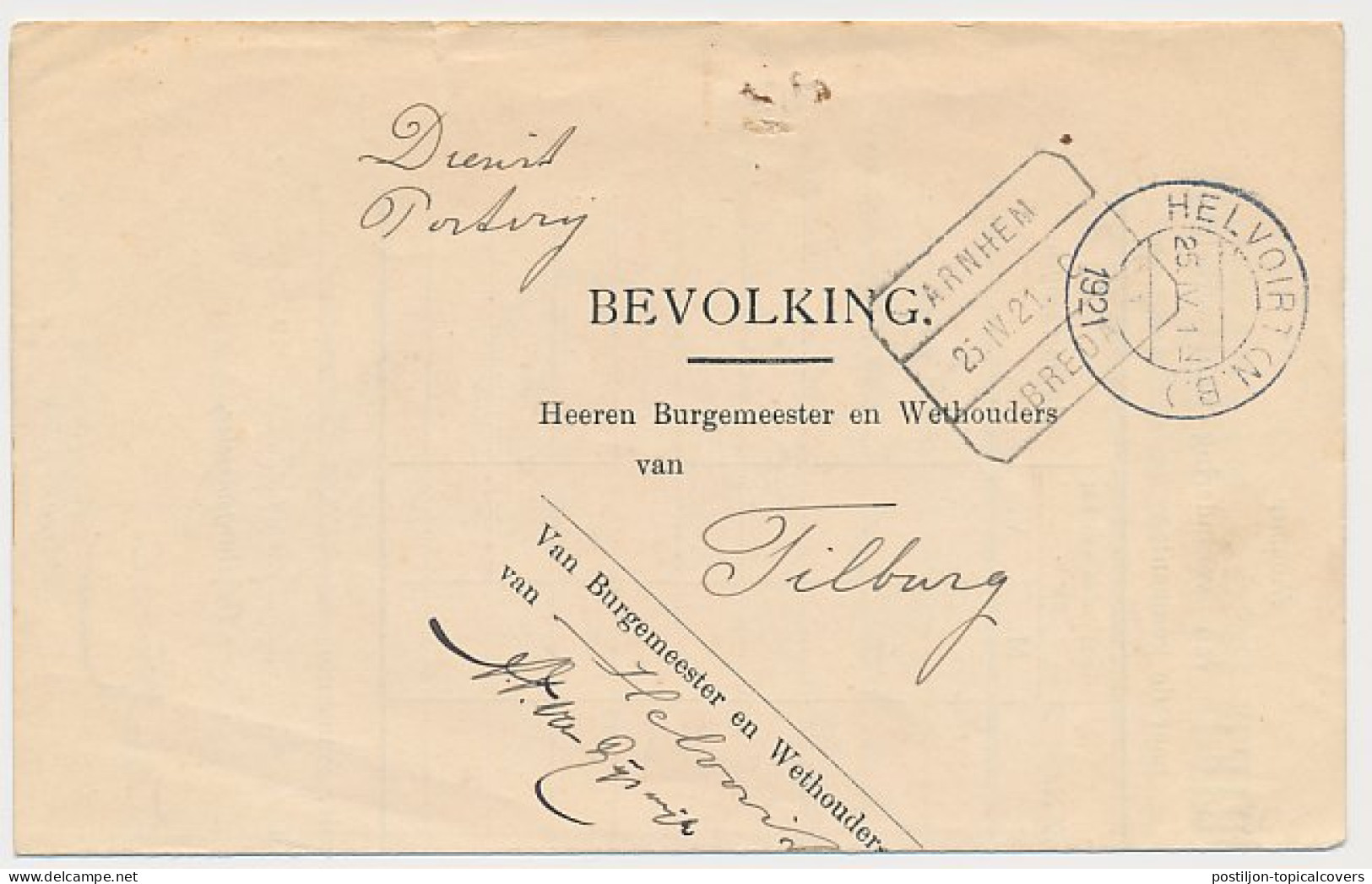 Treinblokstempel : Arnhem - Breda C 1921 ( Helvoirt )  - Unclassified
