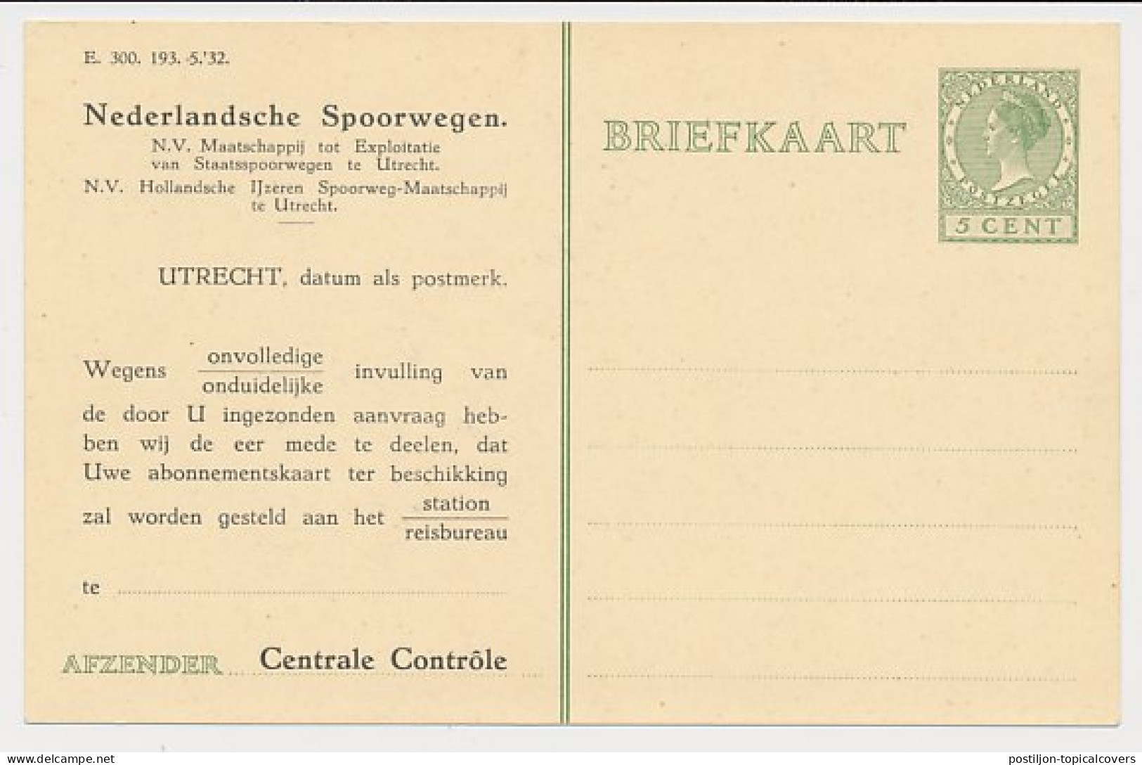 Spoorwegbriefkaart G. NS216 T - Entiers Postaux