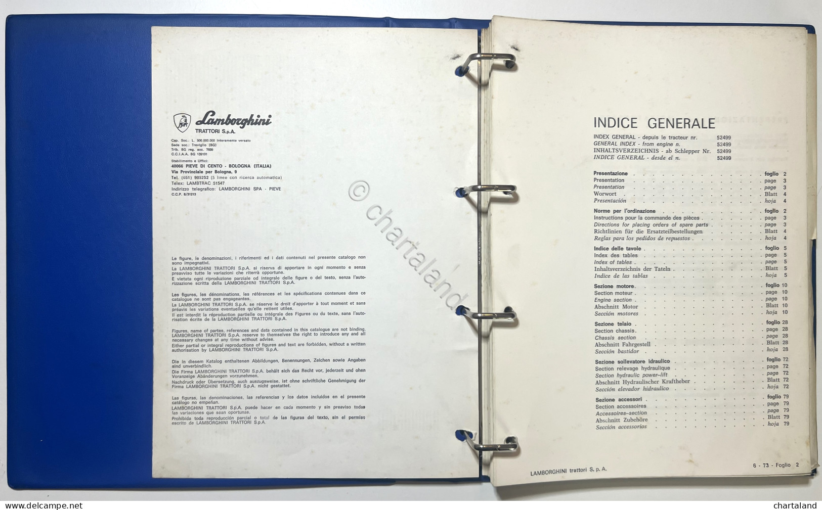 Catalogo Parti Per Ricambio Lamborghini Trattori - R 603 - Ed. 1973 - Otros & Sin Clasificación
