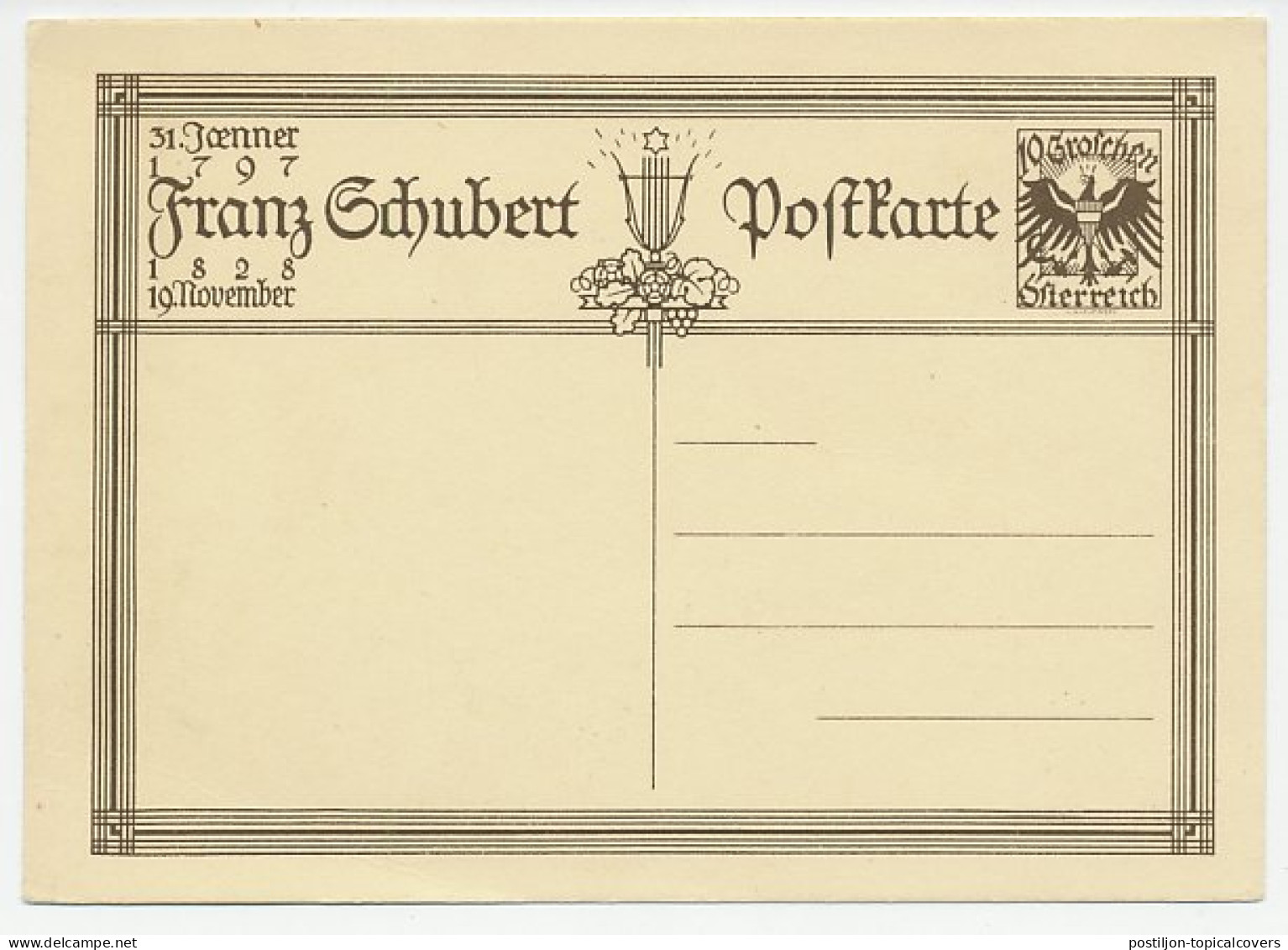 Postal Stationery Austria 1928 Franz Schubert - Composer - Musik