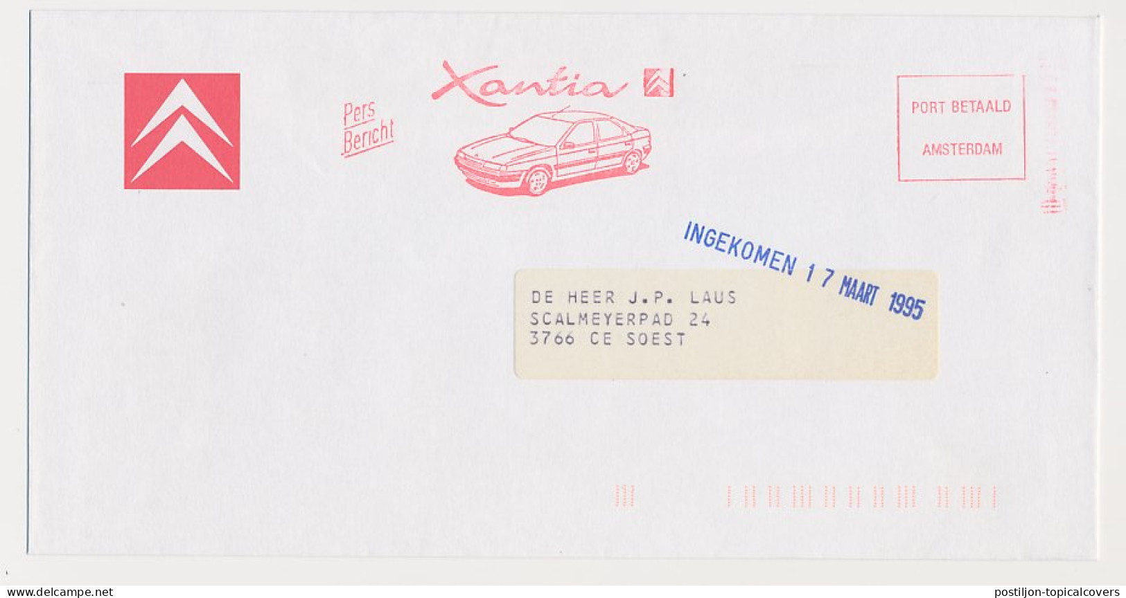 Meter Cover Netherlands ( 1995 ) - Port Betaald Car - Citroen Xantia - Voitures