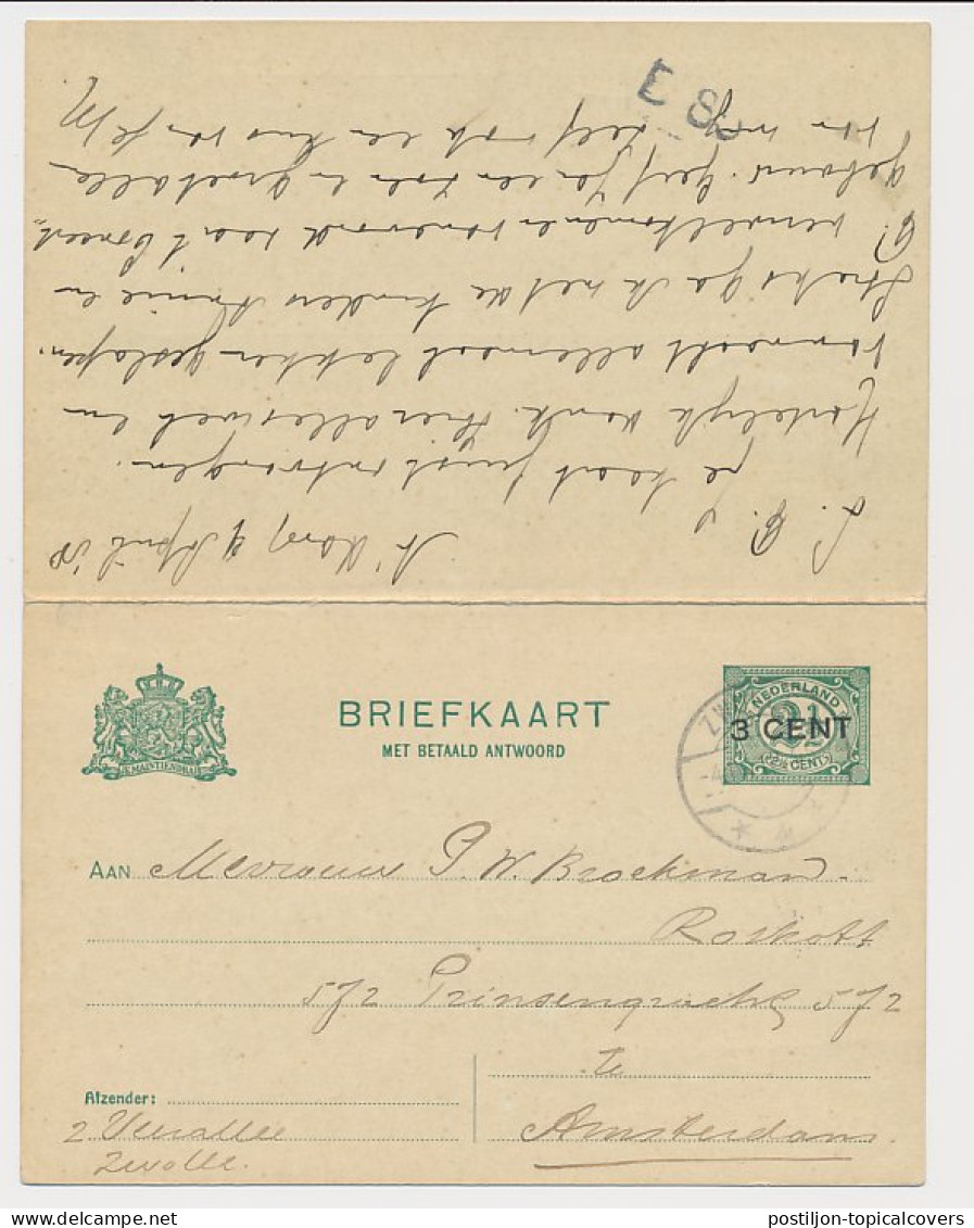 Briefkaart G. 97 II Zwolle - Amsterdam 1918 V.v. - Postal Stationery