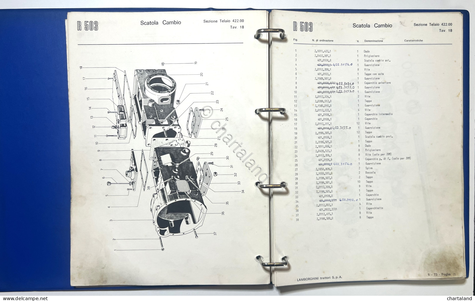 Catalogo Parti Per Ricambio Lamborghini Trattori - R 503 - Ed. 1973 - Autres & Non Classés