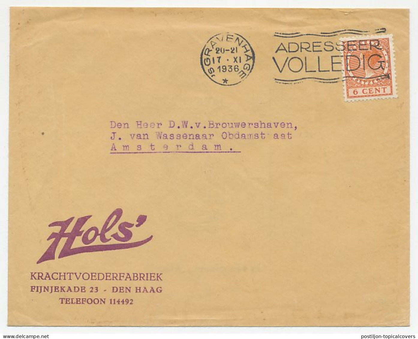 Firma Envelop Den Haag 1936 - Hols Hondenvoer  - Zonder Classificatie