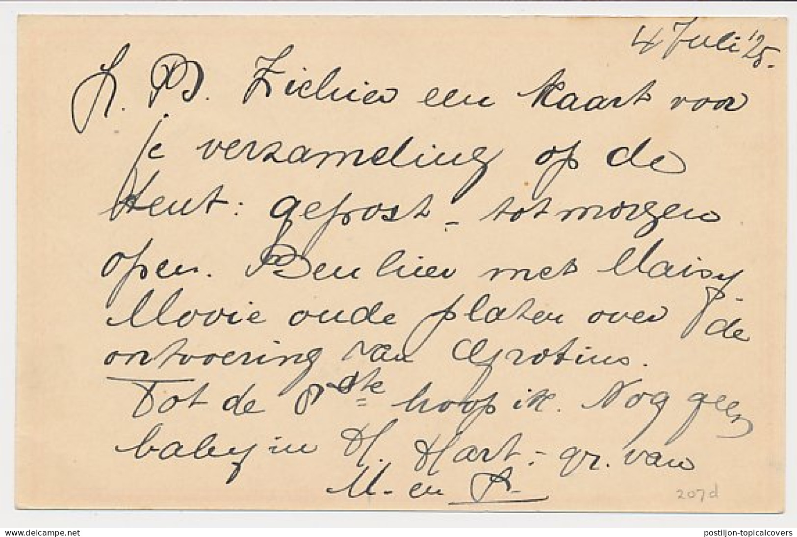 Briefkaart G. 207 Den Haag - Zalt Bommel 1925 - Entiers Postaux