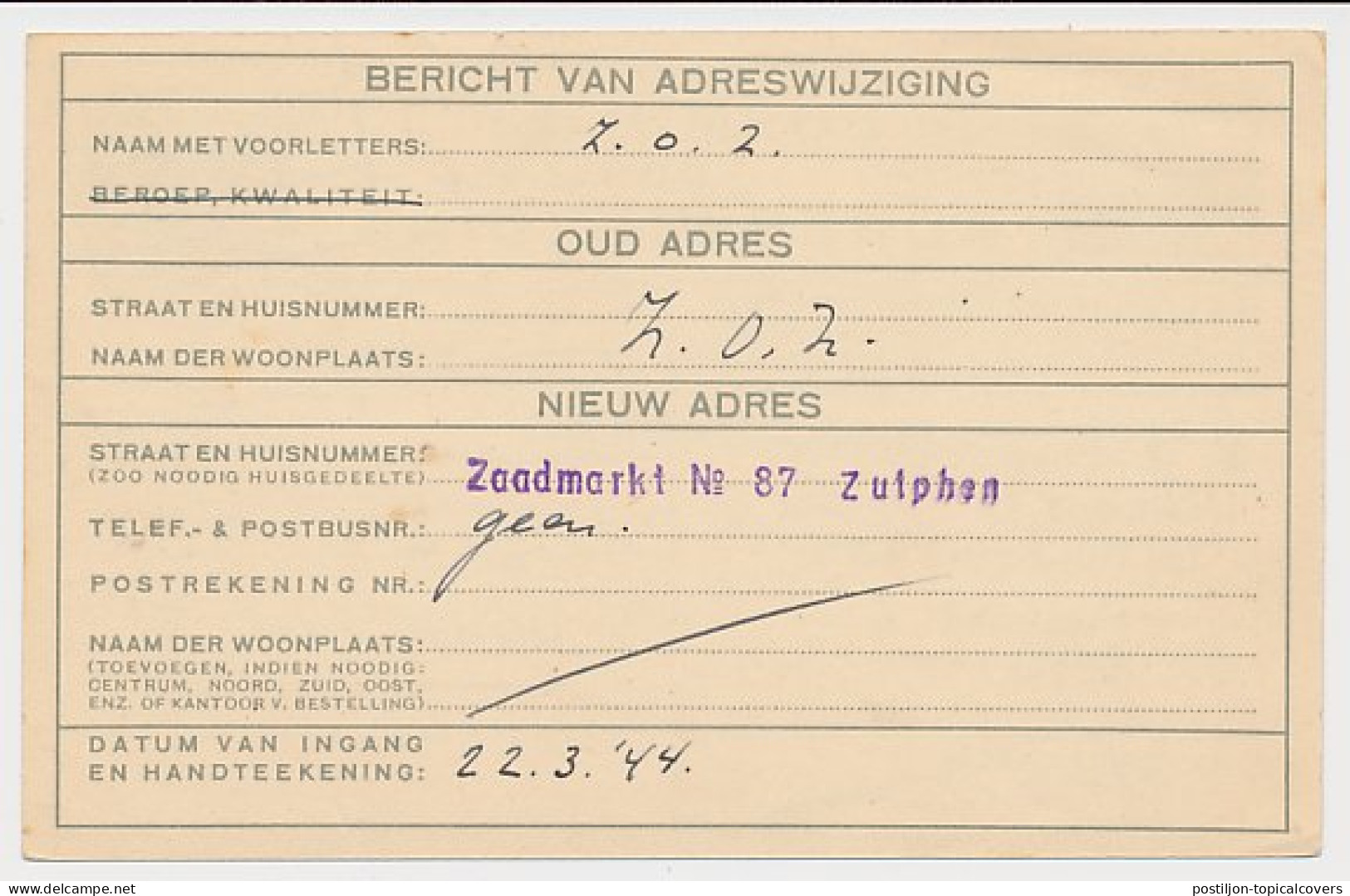 Treinblokstempel : Zwolle - Arnhem B 1944 ( Zutphen ) - Non Classés