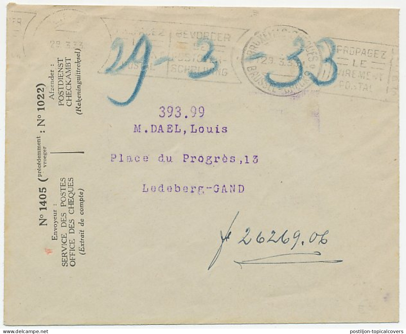 Postal Cheque Cover Belgium 1933 Flower Exhibition - Ghent Flower Show - Trees