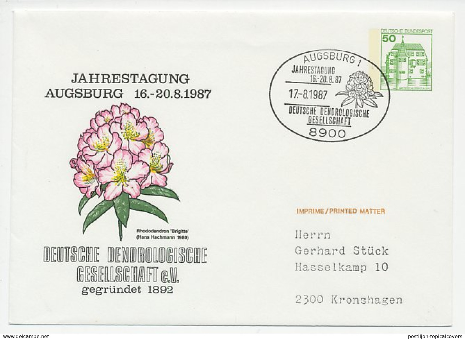 Postal Stationery / Postmark Germany 1987 Rhododendron - Sonstige & Ohne Zuordnung