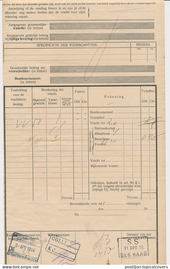 Vrachtbrief Staats Spoorwegen Amsterdam - Den Haag 1916 - Zonder Classificatie