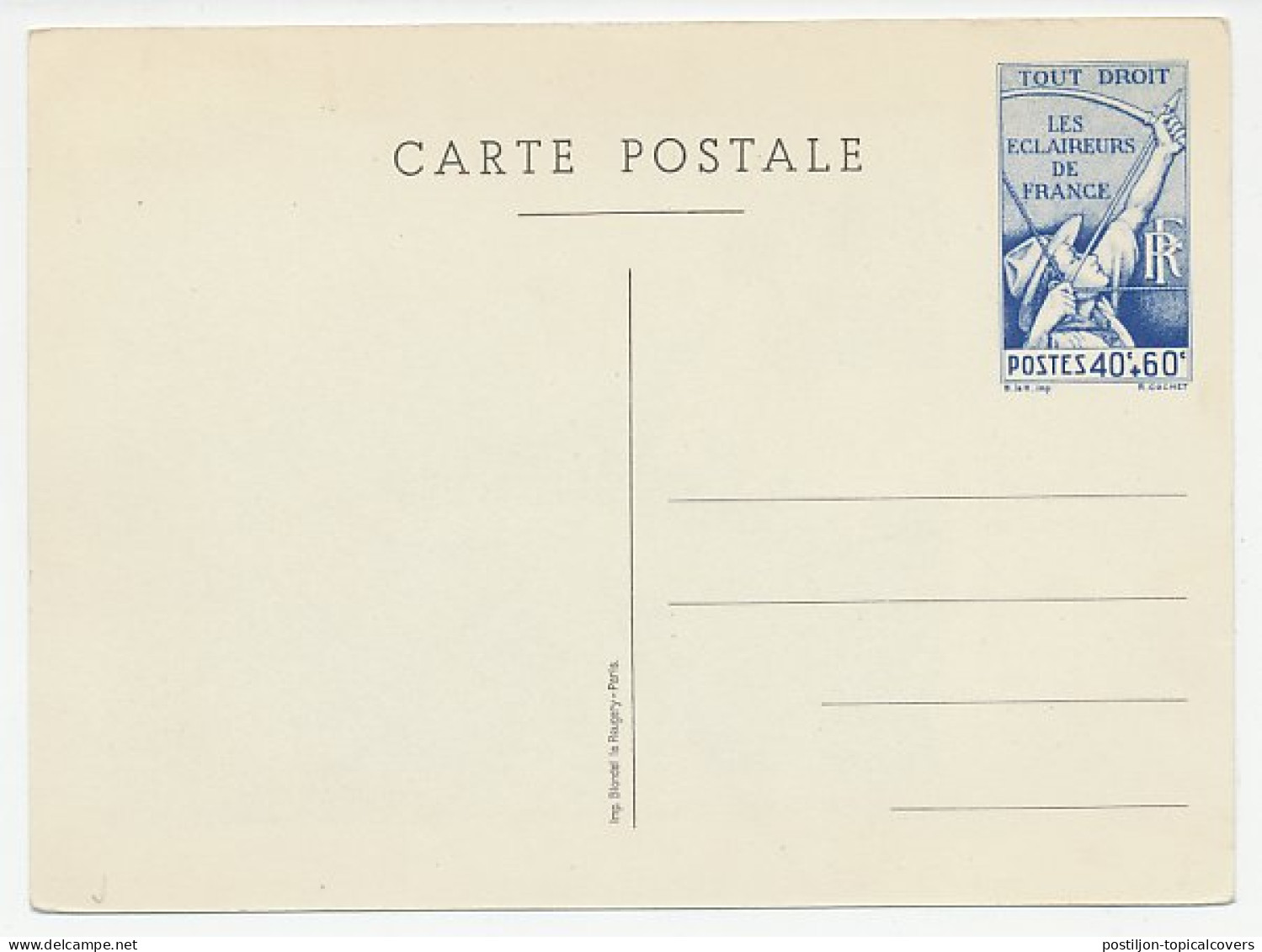 Postal Stationery France 1939 Scout - Archery - Autres & Non Classés