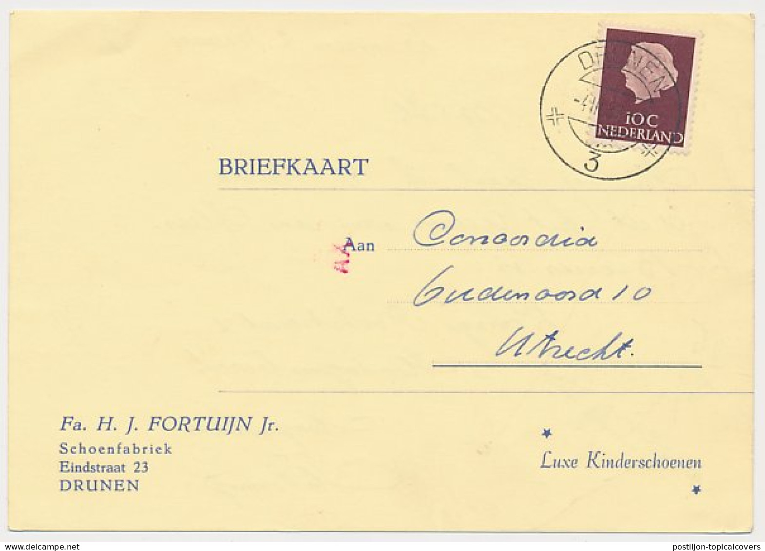 Firma Briefkaart Drunen 1957 - Schoenfabriek - Non Classés