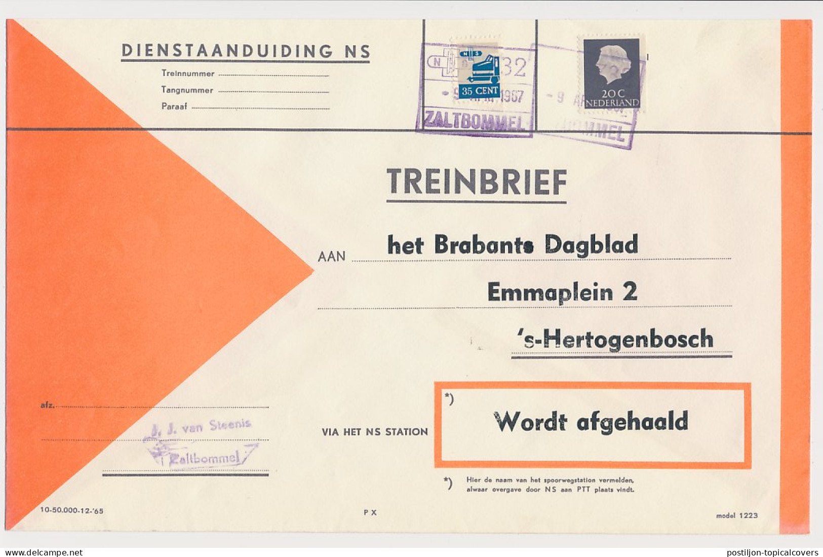 Treinbrief Zaltbommel - S Hertogenbosch 1967 - Non Classificati