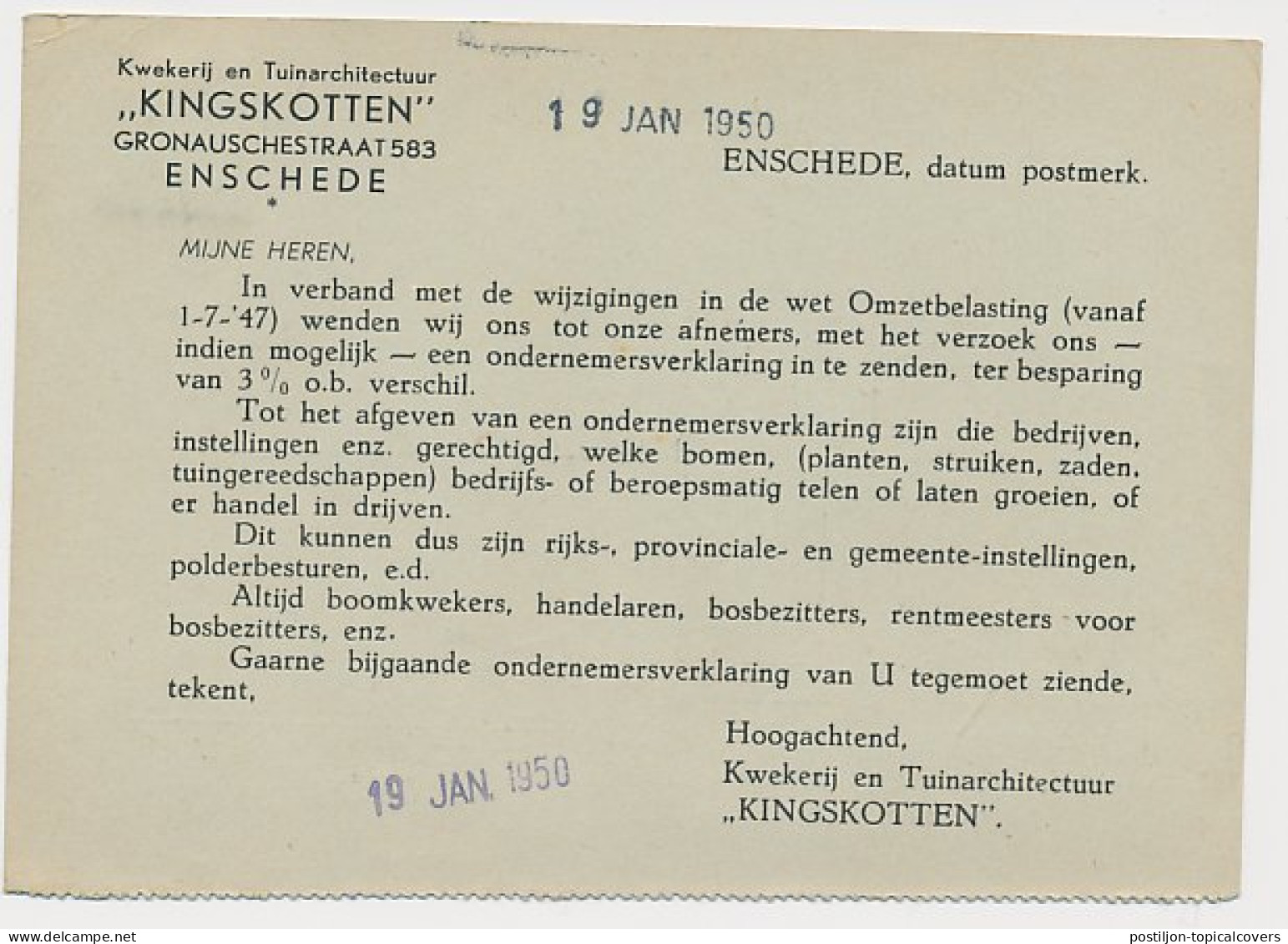 Firma Briefkaart Enschede 1950 - Tuinarchitectuur - Ohne Zuordnung