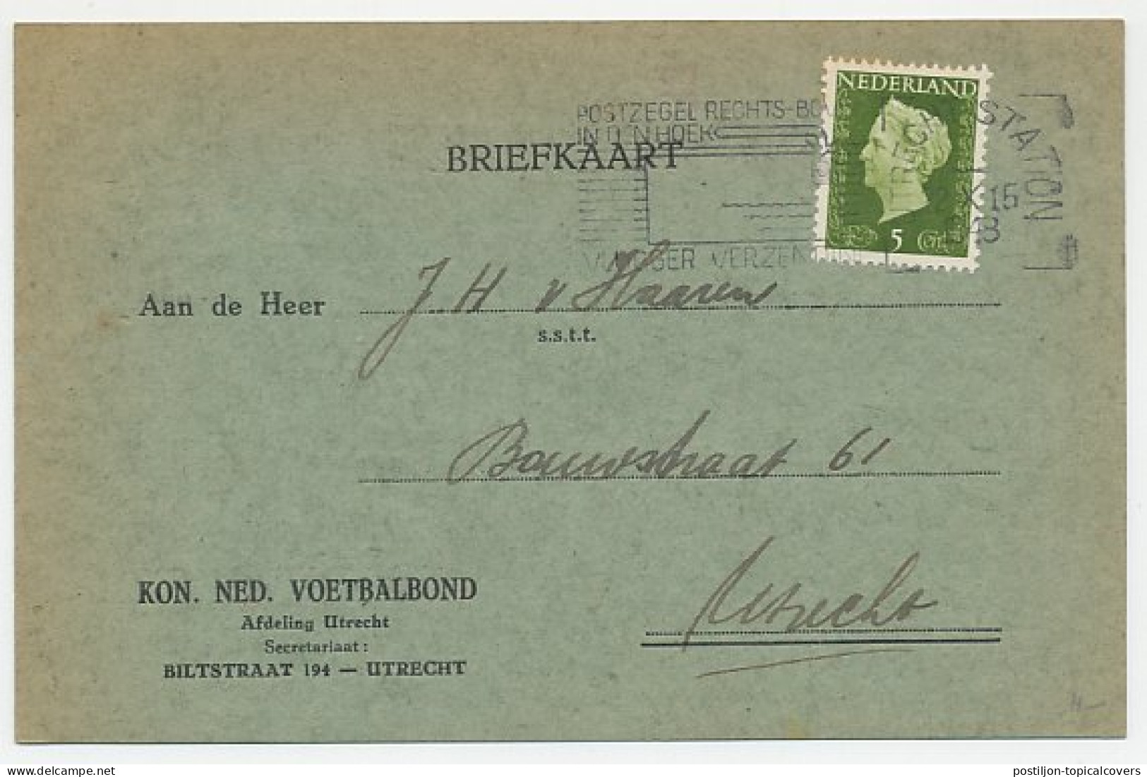 Firma Briefkaart Utrecht 1948 - Kon. Ned. Voetbalbond - Non Classés