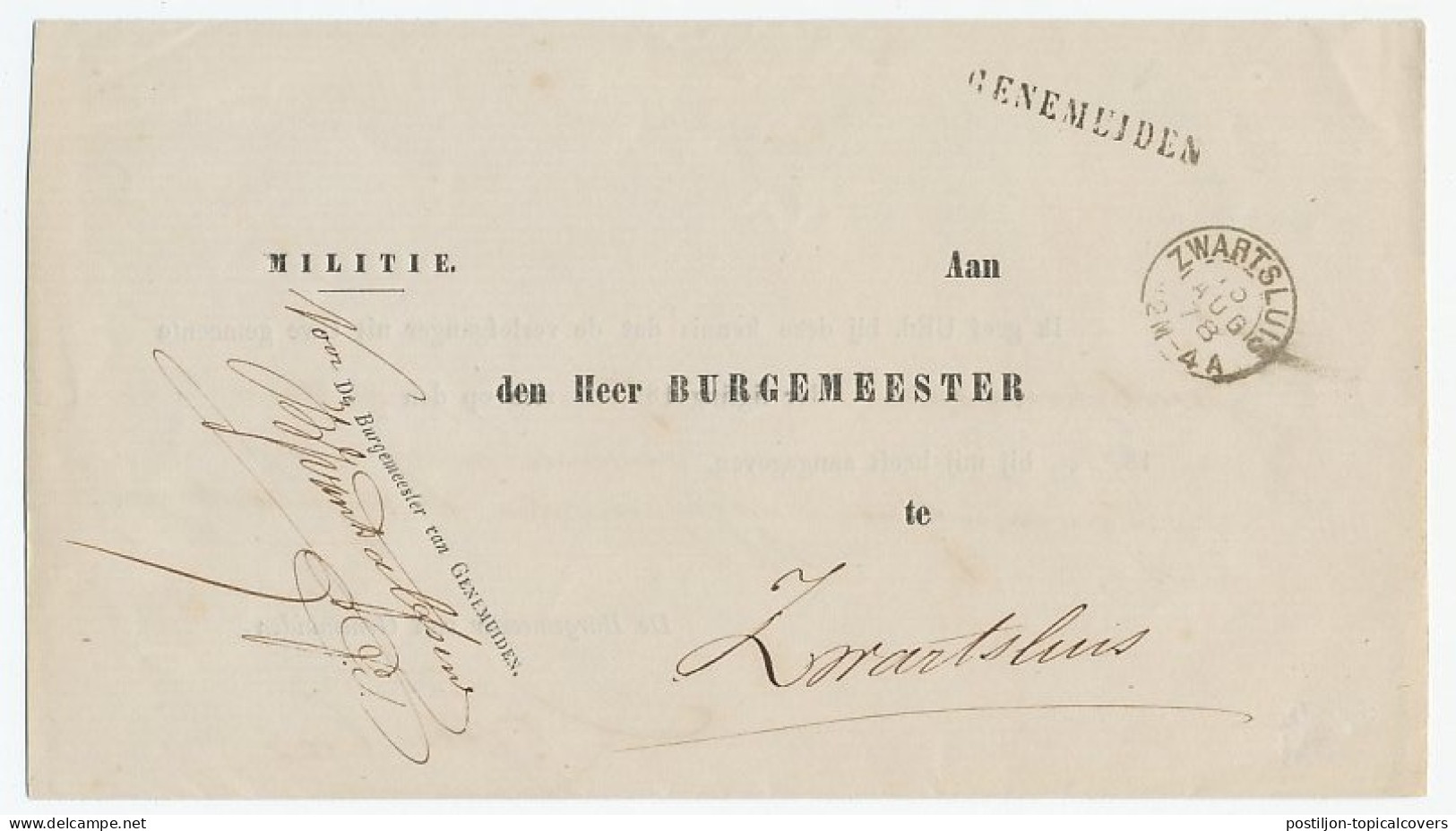 Naamstempel Genemuiden 1878 - Brieven En Documenten