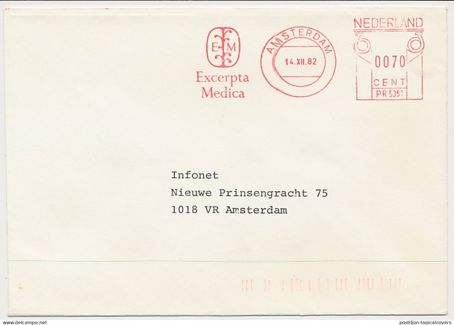 Meter Cover Netherlands 1982 Excerpta Medica - Medical Communications Agency - Sonstige & Ohne Zuordnung