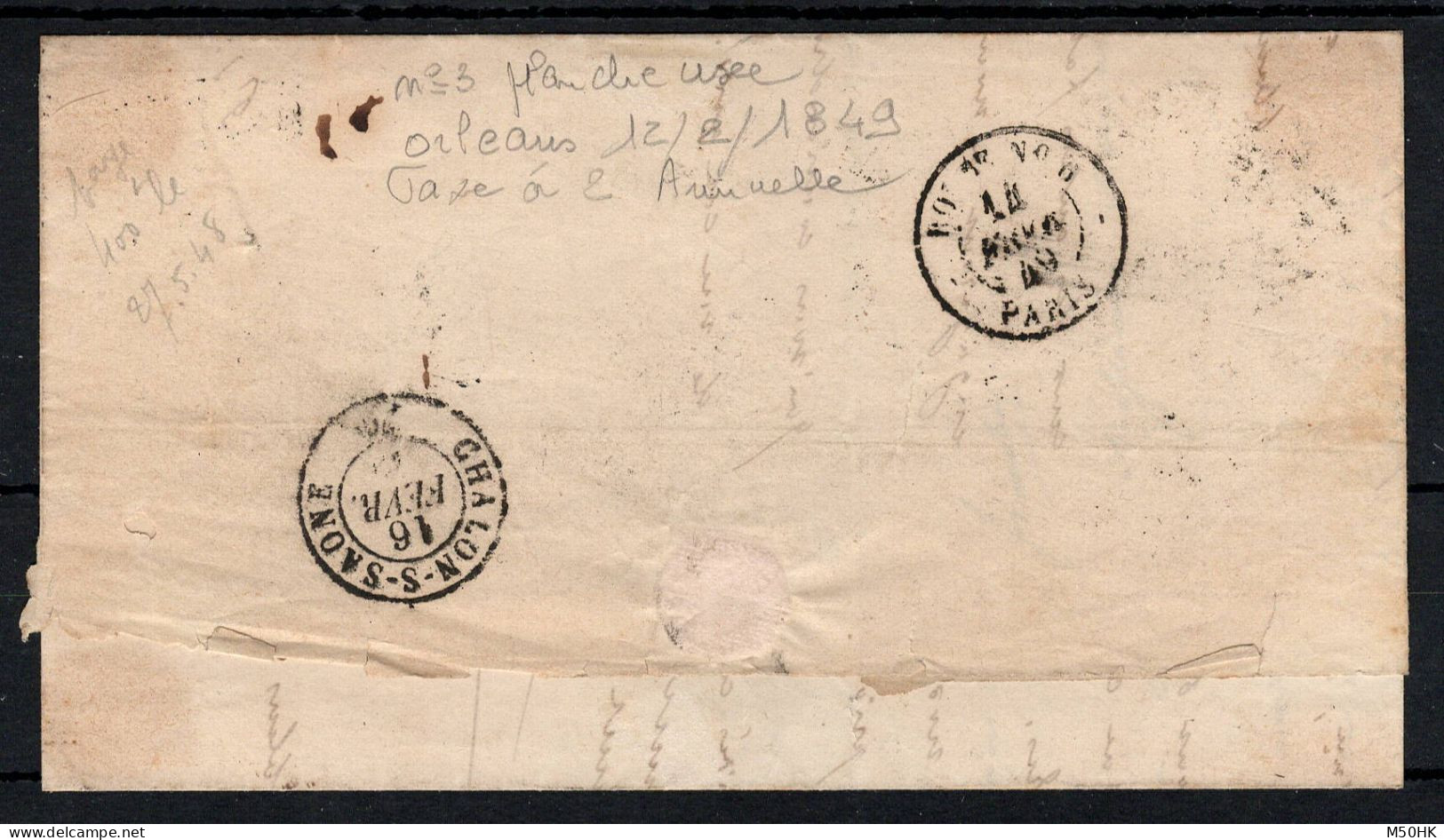 Signé CALVES - YV 3 Luxe Avec Multiples Cassures Du Cadre Ouest , Sur Lettre Taxée D'Orléans à Chalons , 1849 - 1849-1850 Ceres