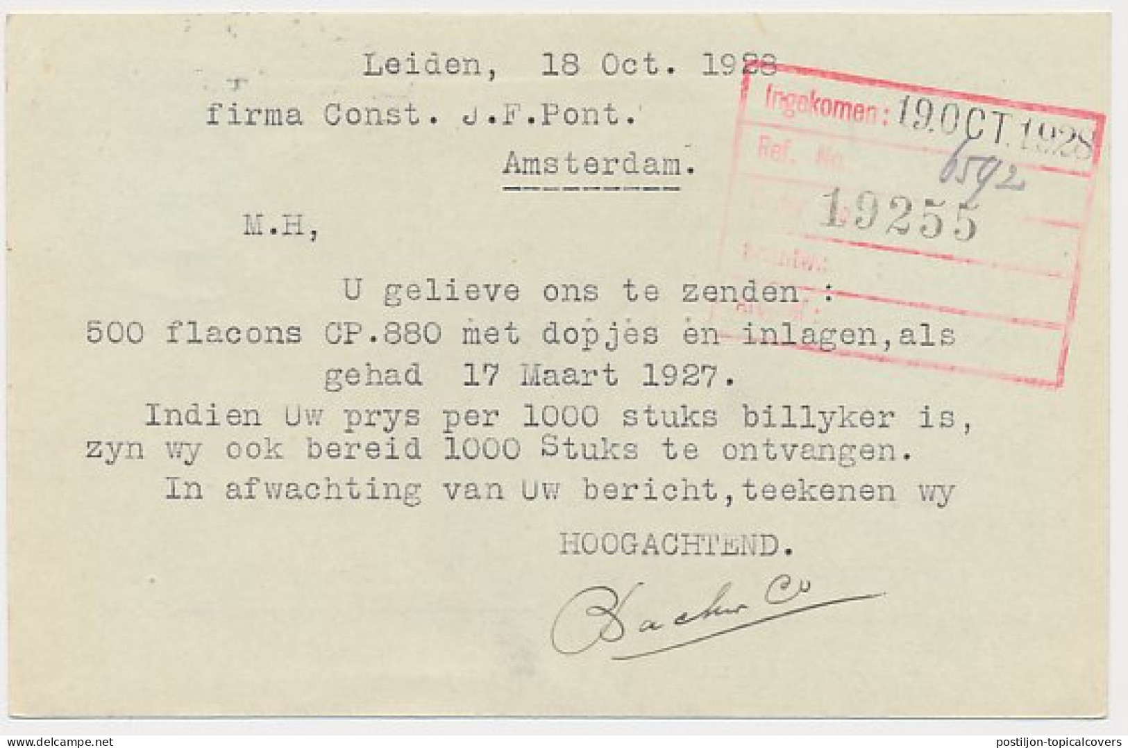 Firma Briefkaart Leiden 1928 - Essences - Kleurstoffen - Zonder Classificatie