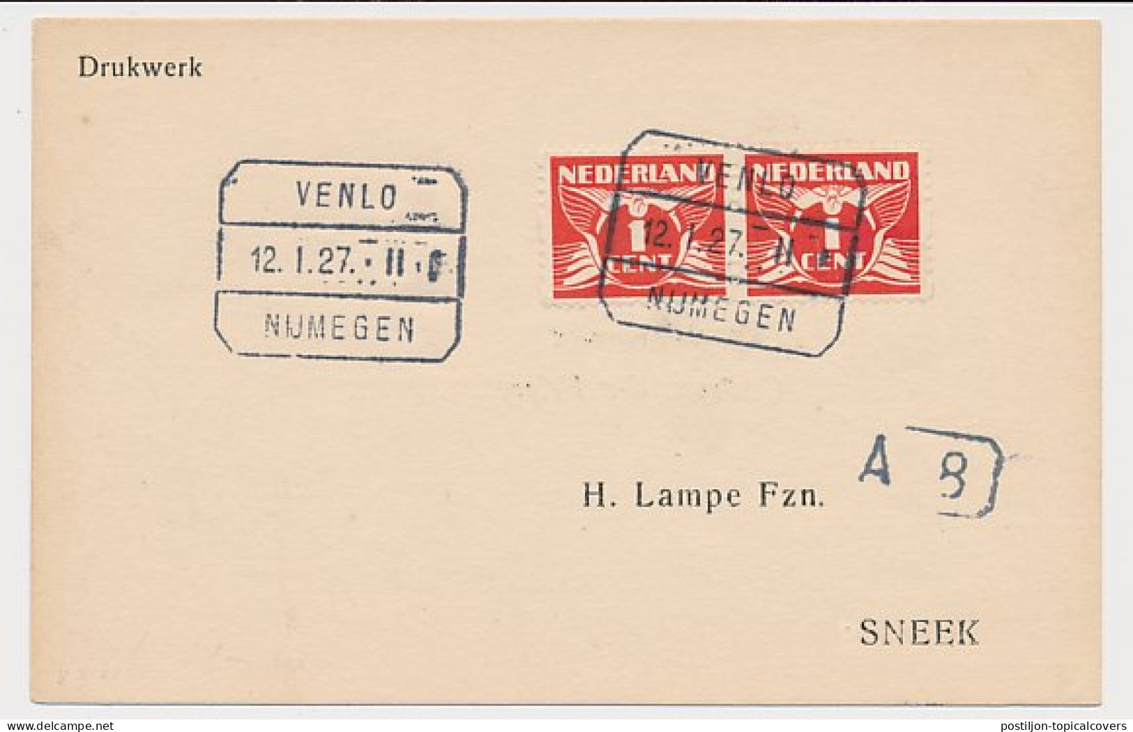 Treinblokstempel : Venlo - Nijmegen II 1927 - Ohne Zuordnung